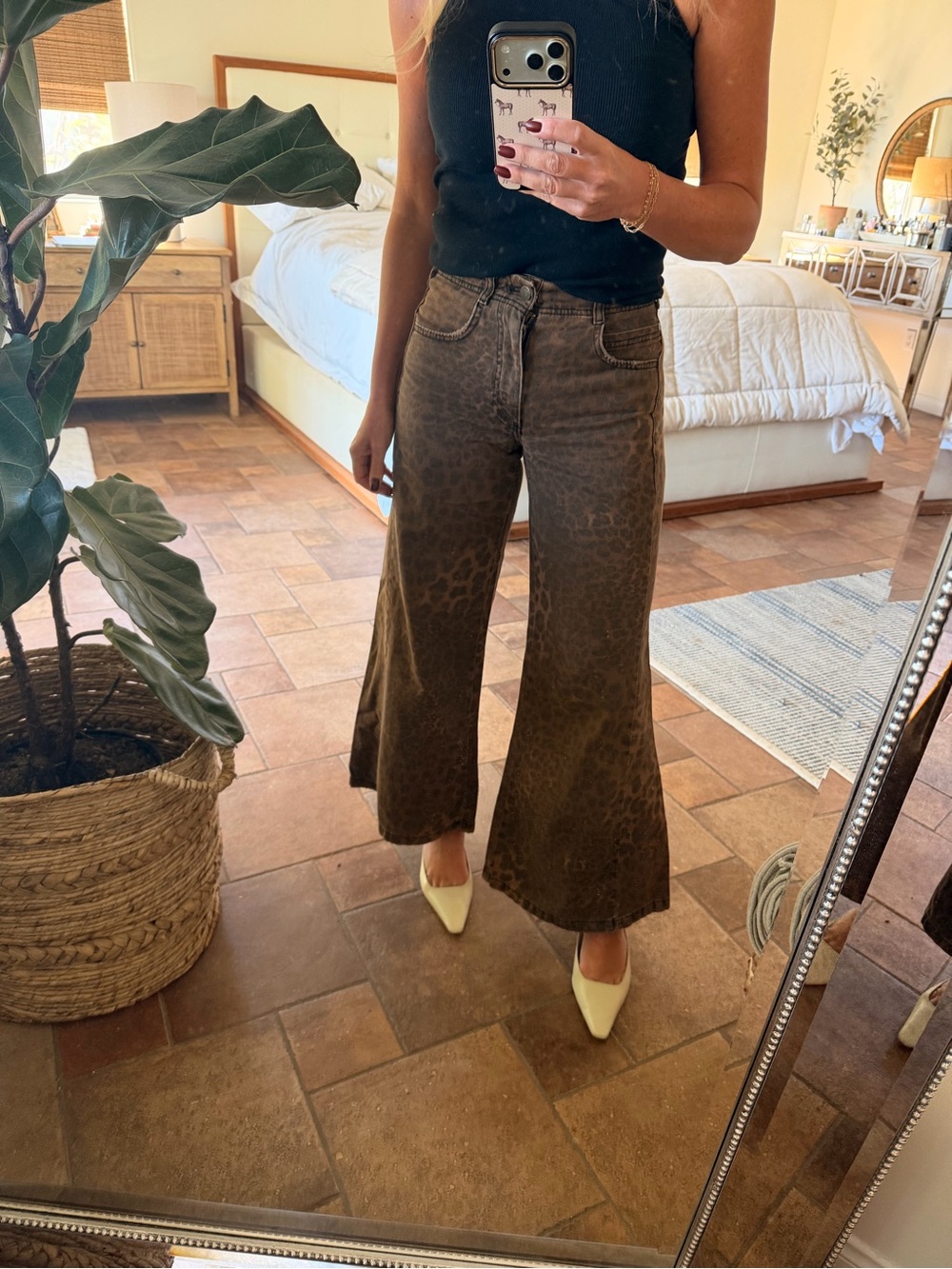Anthropologie Pilcro Brown Leopard-Print Wide Leg Jeans